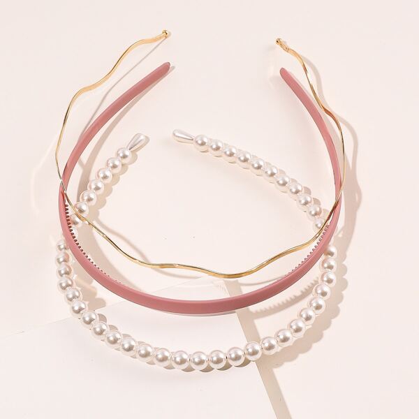 

3pcs Faux Pearl Decor Hair Hoop, Multicolor