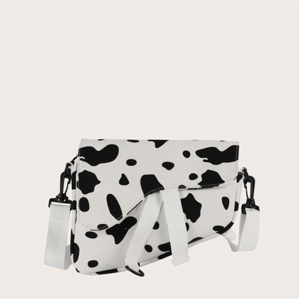 

Girls Cow Print Flap Crossbody Bag, White