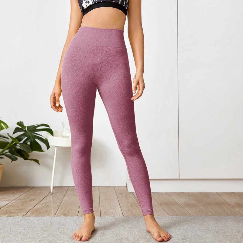

Wide Waistband Solid Sports Leggings, Dusty pink