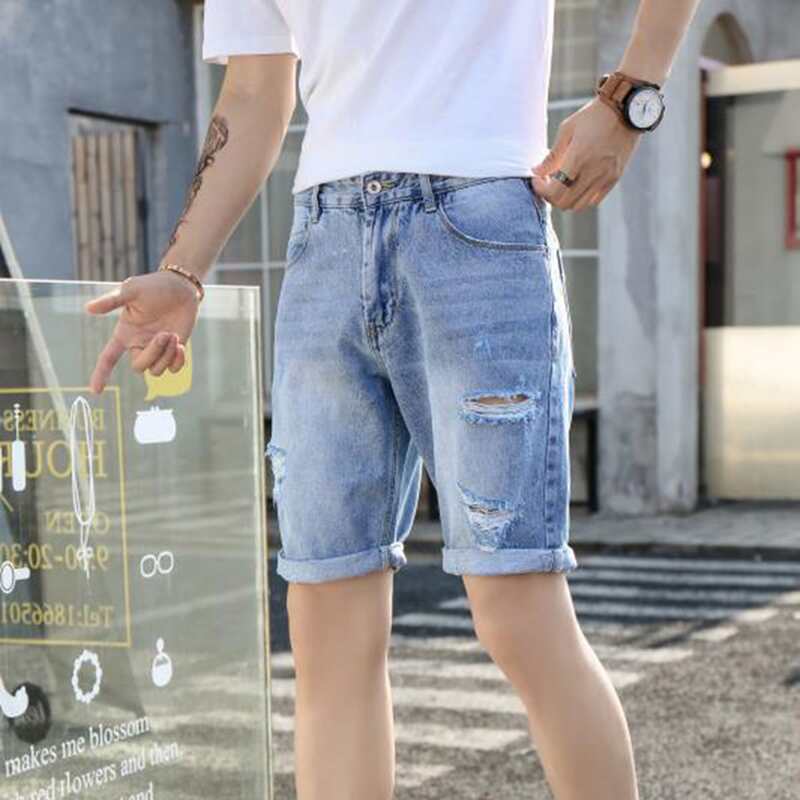 Guys Ripped Denim Shorts, Blue