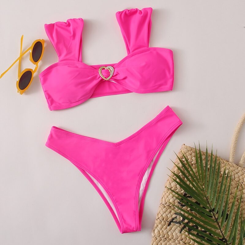 

Heart Ring High Cut Bikini Swimsuit, Hot pink