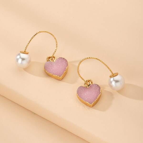 

Heart Charm Drop Earrings, Pink