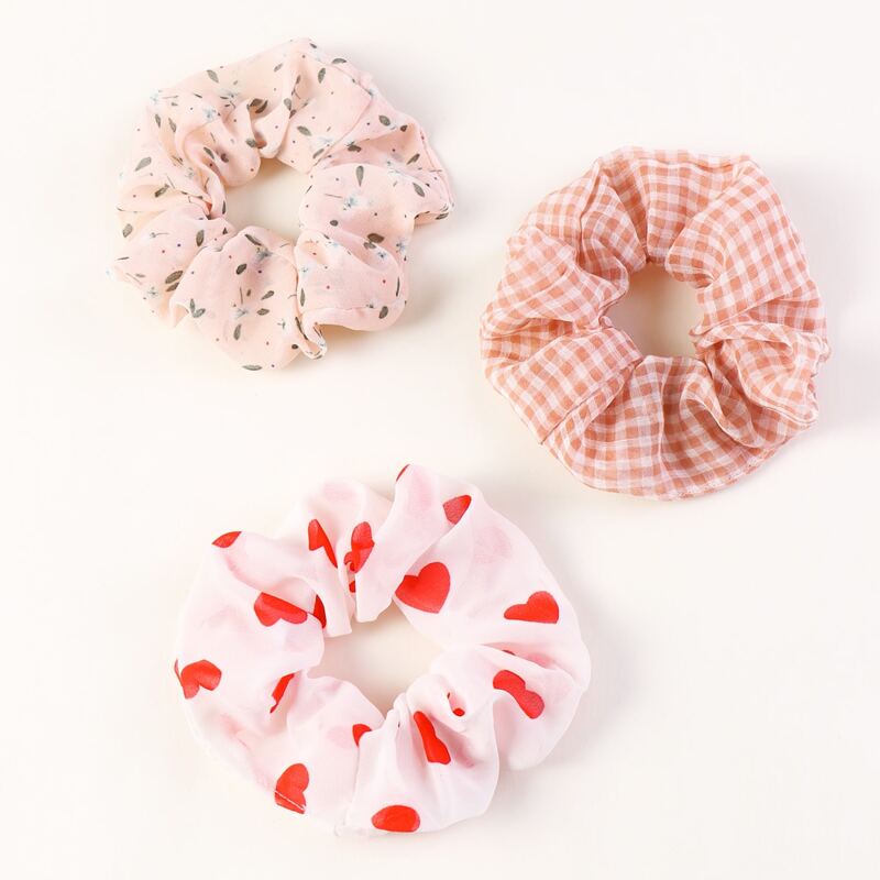 

3pcs Heart Pattern Scrunchie, Multicolor