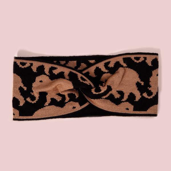 

Cartoon Elephant Graphic Headband, Coffee brown