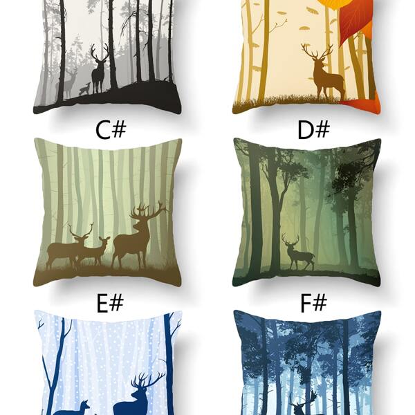 

1pc Deer Print Cushion Cover Without Filler, Multicolor