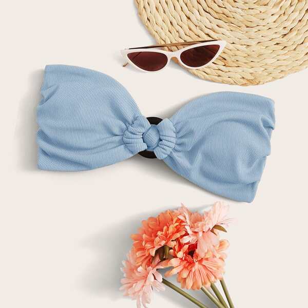 

Rib Ring Linked Bandeau Bikini Top, Dusty blue