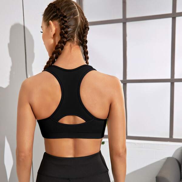

High Support Cut Out Racer Back Sports Bra, Black