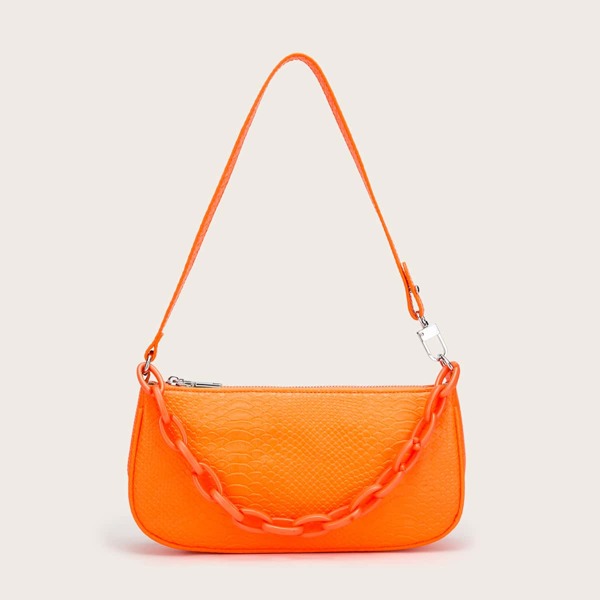 

Neon Orange Snakeskin Shoulder Bag, Orange bright