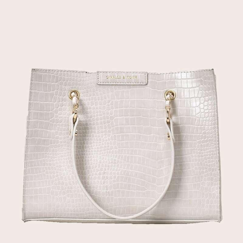 

Croc Embossed Tote Bag, White