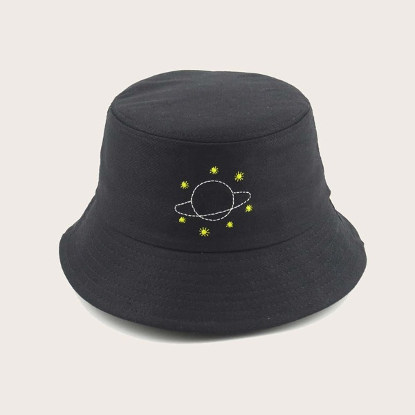 

Men Planet Embroidery Bucket Hat, Black