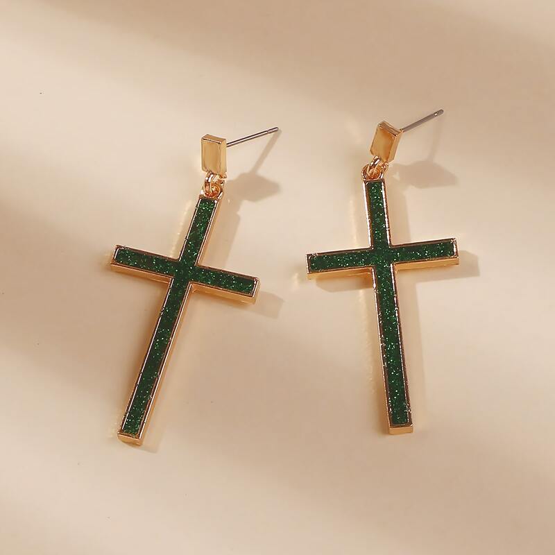 

Cross Decor Drop Earrings, Green