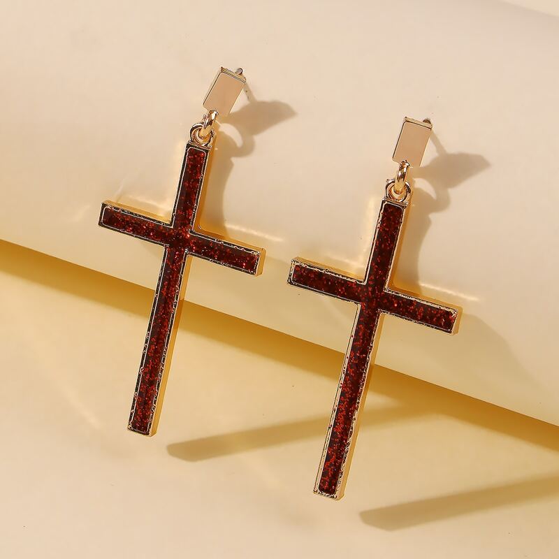 

Cross Decor Drop Earrings, Red