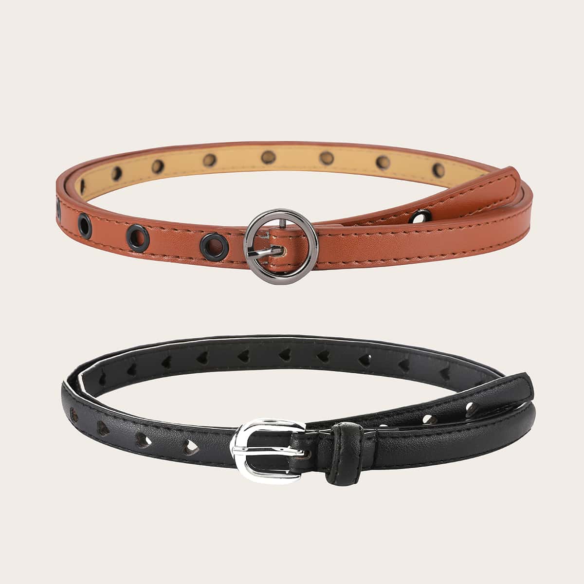 

2pcs Geometric Buckle Belt, Multicolor