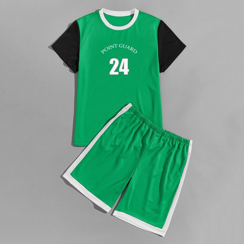 

Guys Number Print Colorblock Tee & Track Shorts, Green