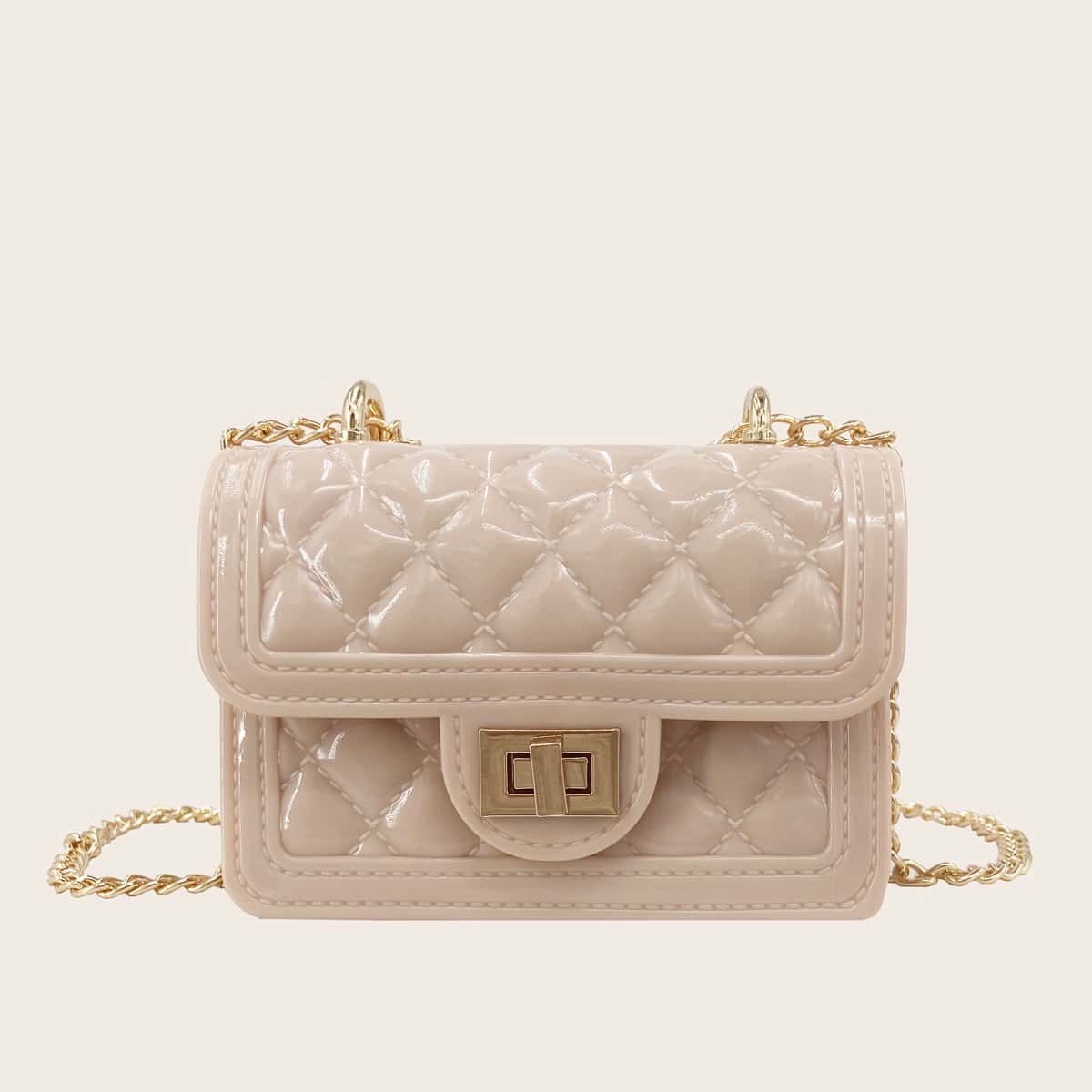 

Quilted Flap Chain Crossbody Bag, Khaki