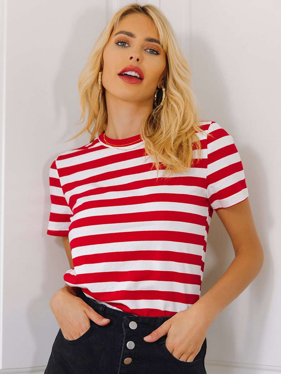 SHEIN LUNE Striped Print Tee