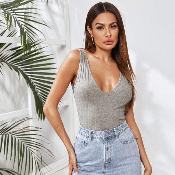 

Double V-neck Form Fitted Tank Top, Light grey