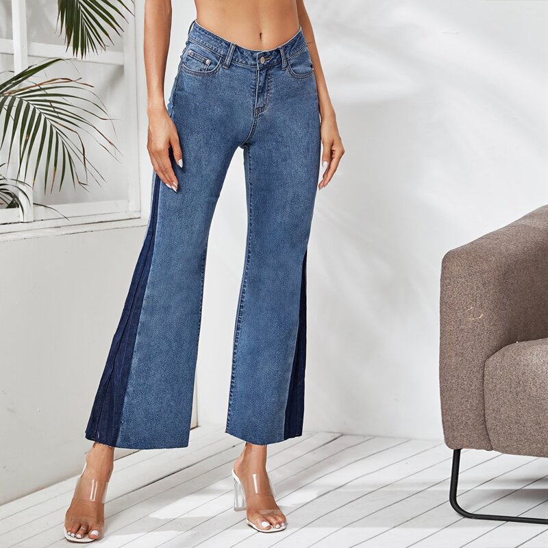 

Dark Wash Panel Flare Leg Jeans, Medium wash