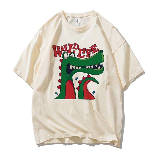 

Men Cartoon Crocodile And Letter Graphic Tee, Beige