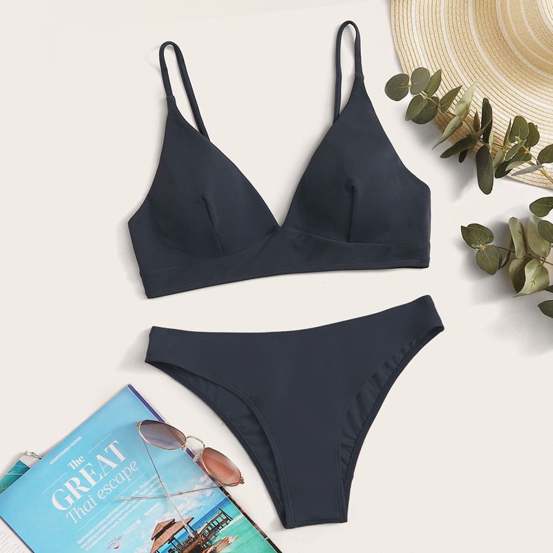 

Seam Detail Bikini Swimsuit, Navy blue
