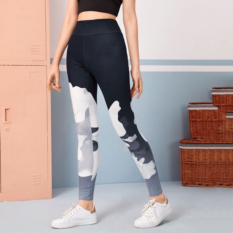

Color Block Leggings, Black and white