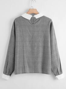 Camisa de espalda con abertura de ojo de cuello en contraste de cuadros - Gris - Ver 2