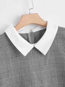 Camisa de espalda con abertura de ojo de cuello en contraste de cuadros - Gris - Ver 3
