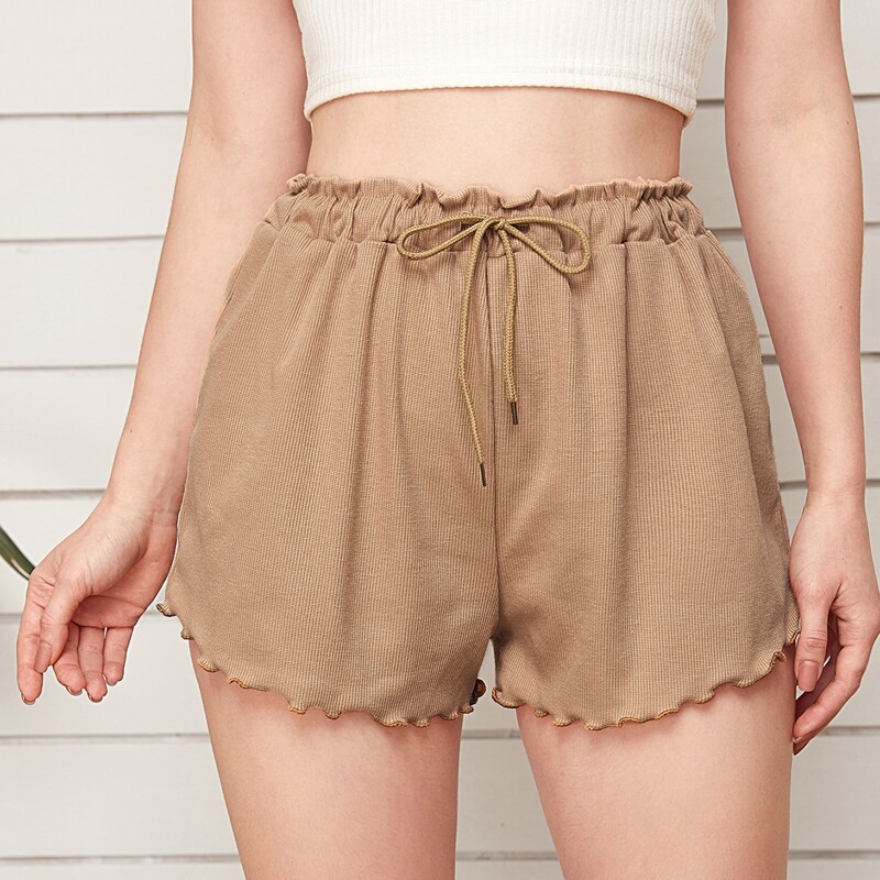 

Paperbag Waist Drawstring Sleep Shorts, Khaki