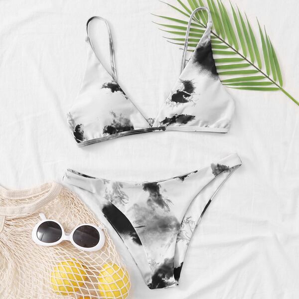 

Tie Dye Bikini Swimsuit, Black and white