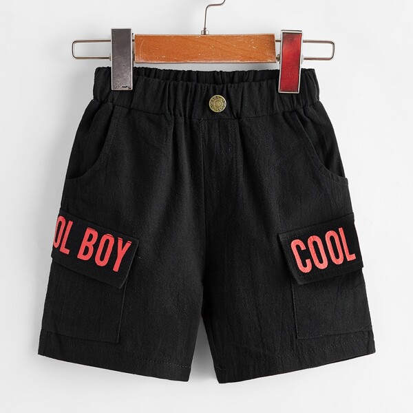 

Toddler Boys Letter Graphic Side Flap Pocket Cargo Shorts, Black