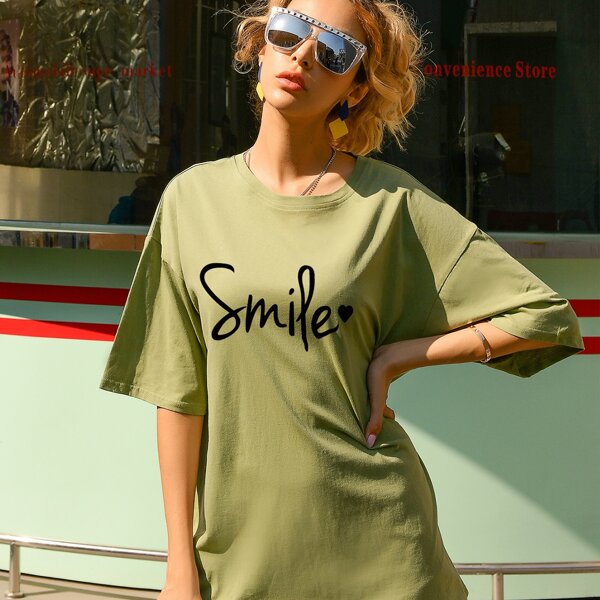 

Letter And Heart Print Oversized Tee, Green