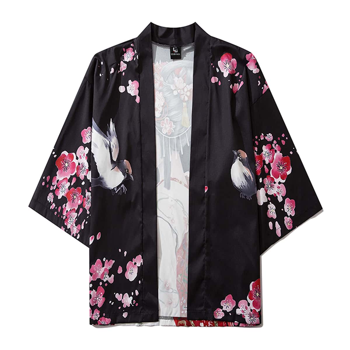 

Guys Figure And Floral Print Kimono, Multicolor