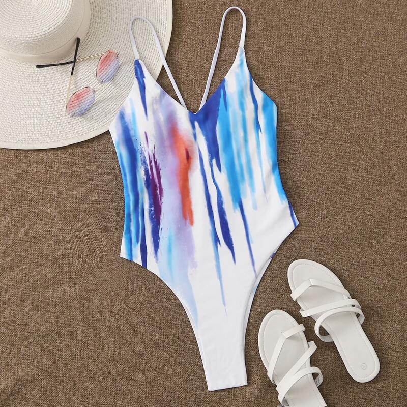 

Splash Ink Pattern One Piece Swimsuit, Multicolor