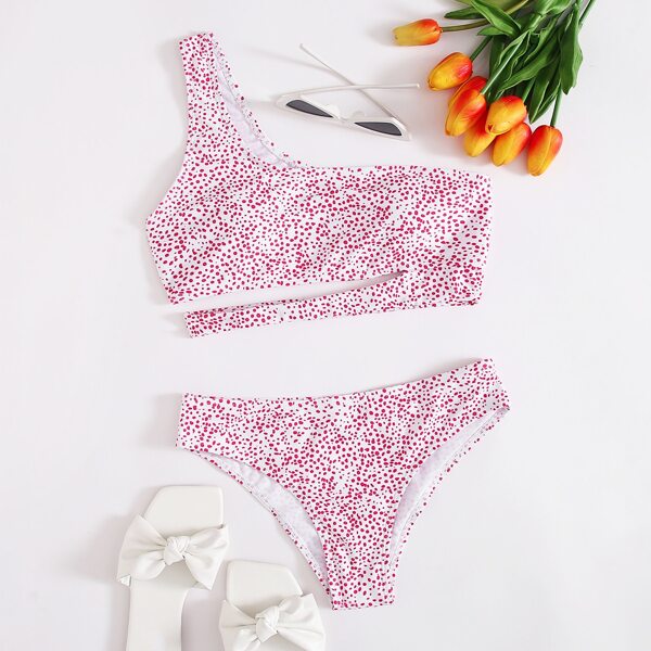 

Dalmatian Cut-out One Shoulder Bikini Swimsuit, Red