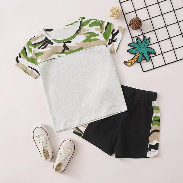 

Toddler Boys Contrast Camo Tee With Shorts, Multicolor