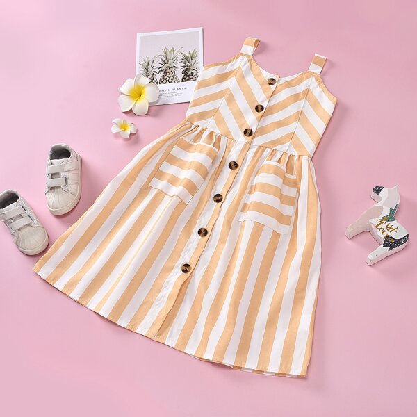 

Toddler Girls Striped Dual Pocket Cami Dress, Multicolor