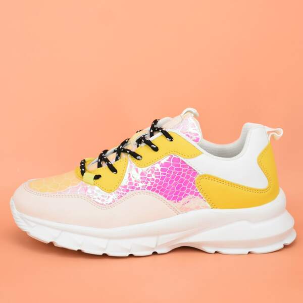 

Color Block Snakeskin Wide Fit Sneakers, Multicolor