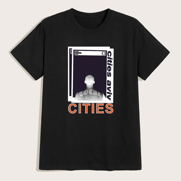 

Men Figure And Letter Graphic Tee, Black