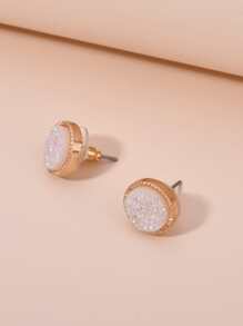 Round Stud Earrings - White - View 1