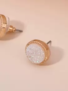 Round Stud Earrings - White - View 2