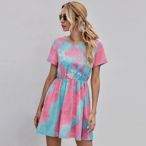 

Elastic Waist Tie Dye Dress, Multicolor