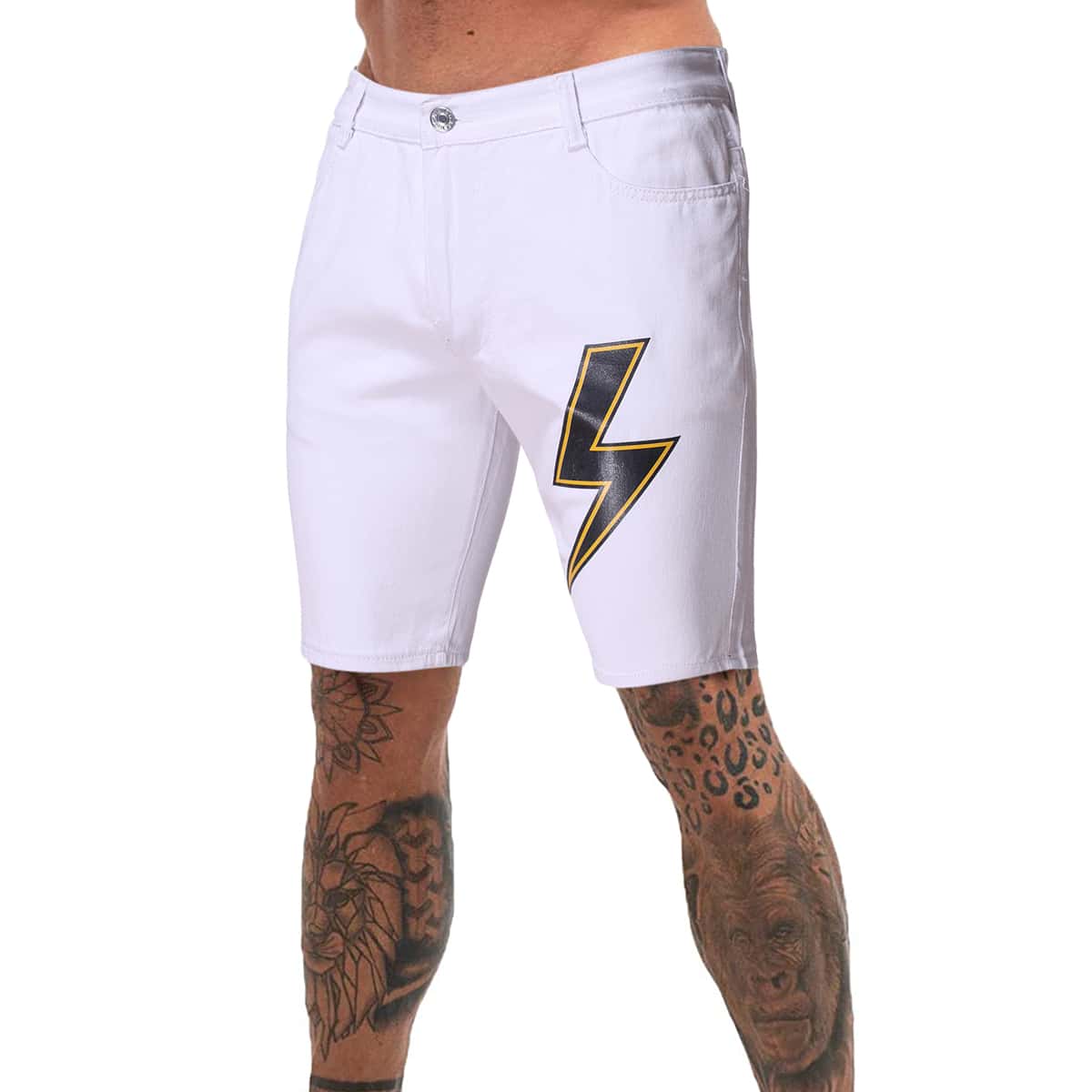 

Guys Lightning Print Denim Shorts, White