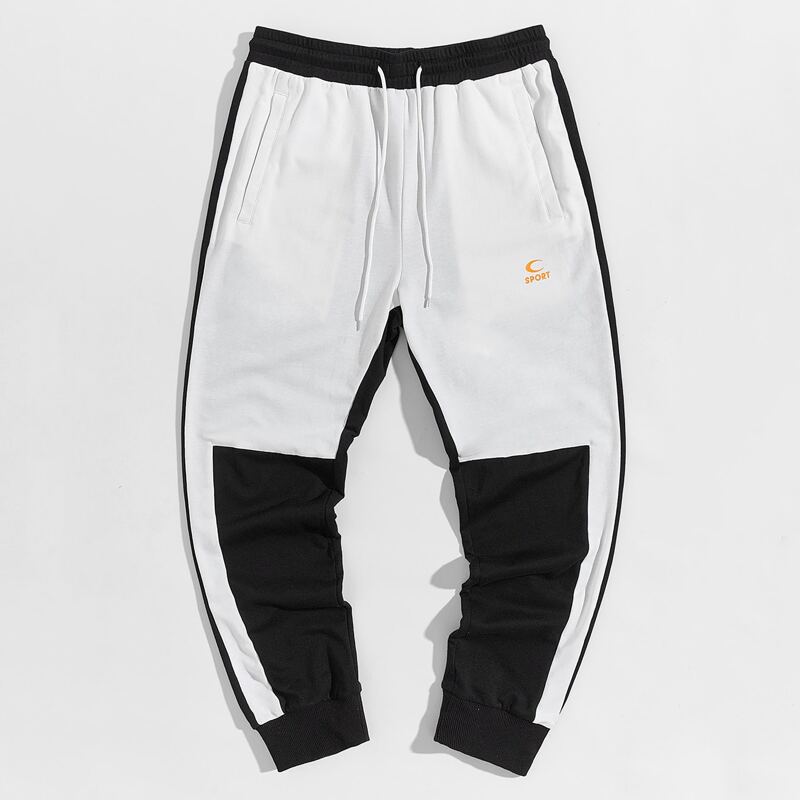 

Guys Graphic & Letter Print Colorblock Sweatpants, Black and white