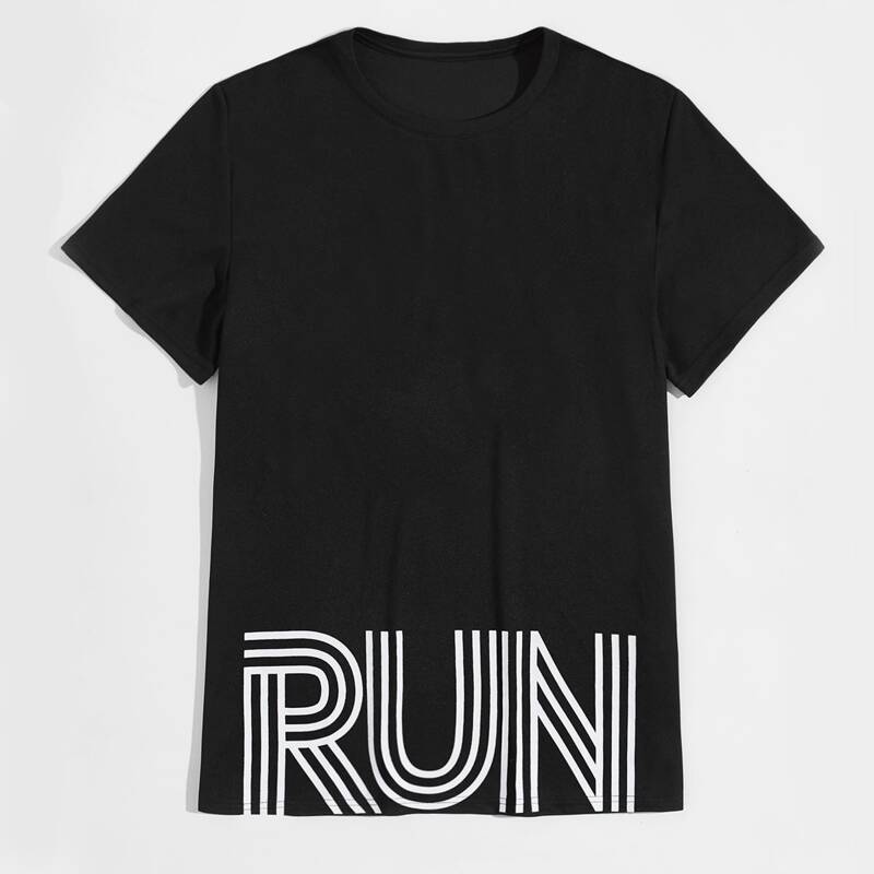 

Guys Striped Letter Graphic Tee, Black