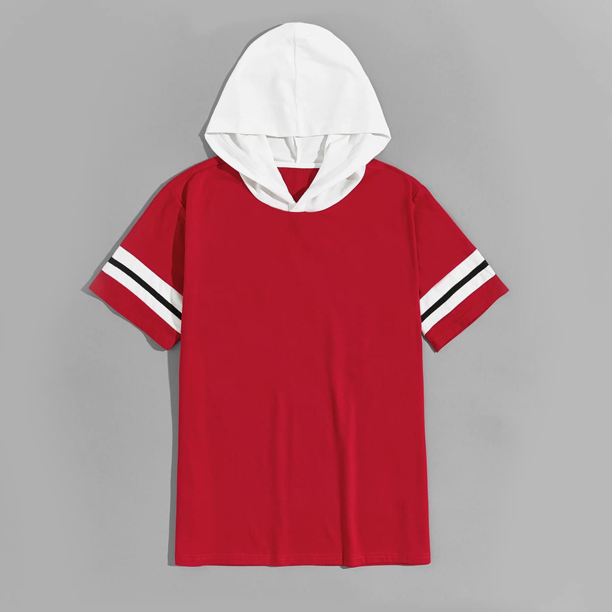 

Guys Contrast Panel Side Striped Hooded Tee, Red