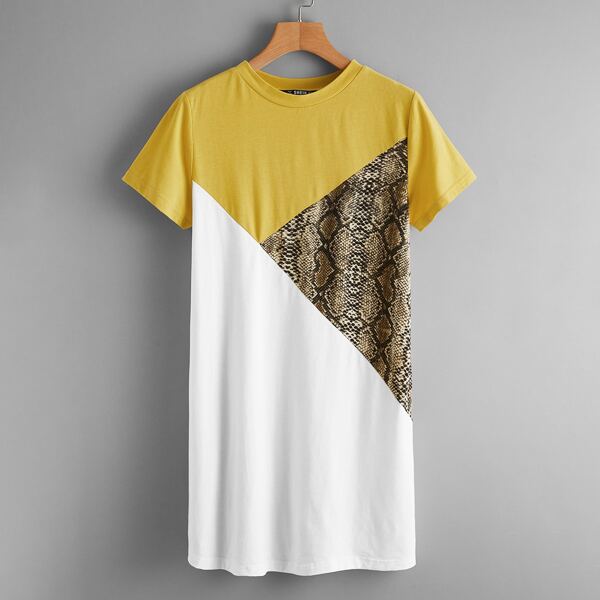 

Snakeskin Colorblock Tee Dress, Multicolor