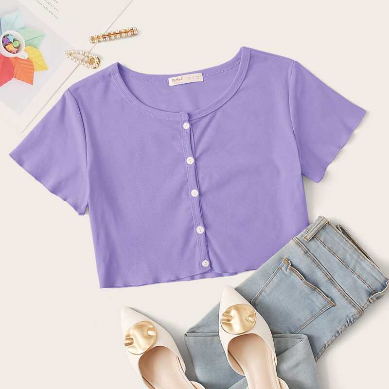

Button Front Crop Top, Purple