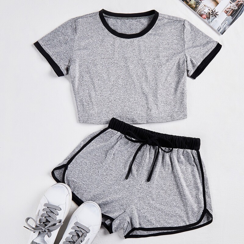 

Ringer Crop Top & Dolphin Shorts, Grey