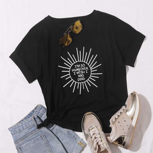 

Sun & Slogan Graphic Tee, Black
