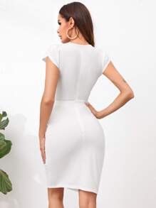 SHEIN Clasi 花瓣袖自腰帶連衣裙 - 白色 - 查看 2